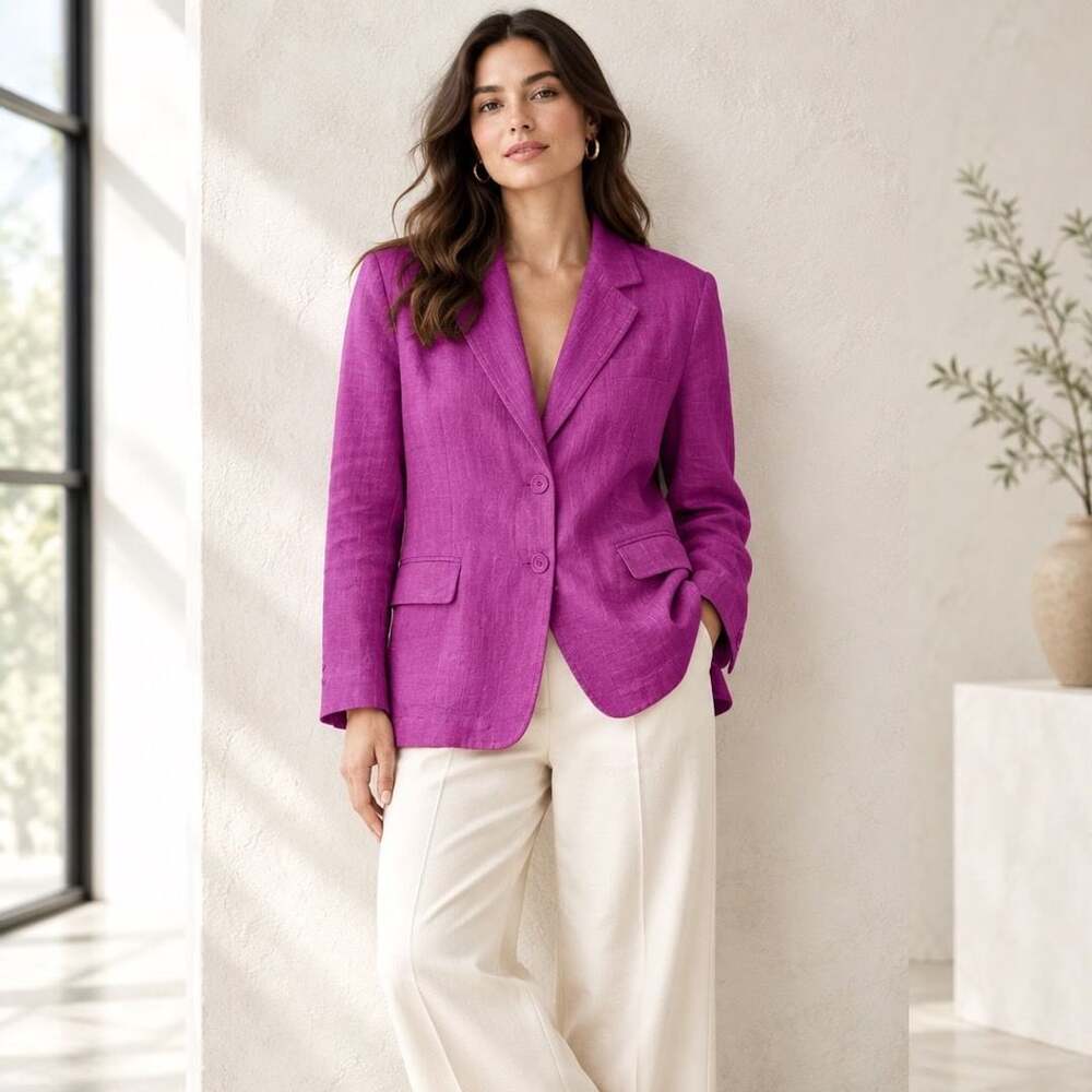 J.Jill Love Linen Blazer Size L Soft Magenta Pink 100% Linen Jacket